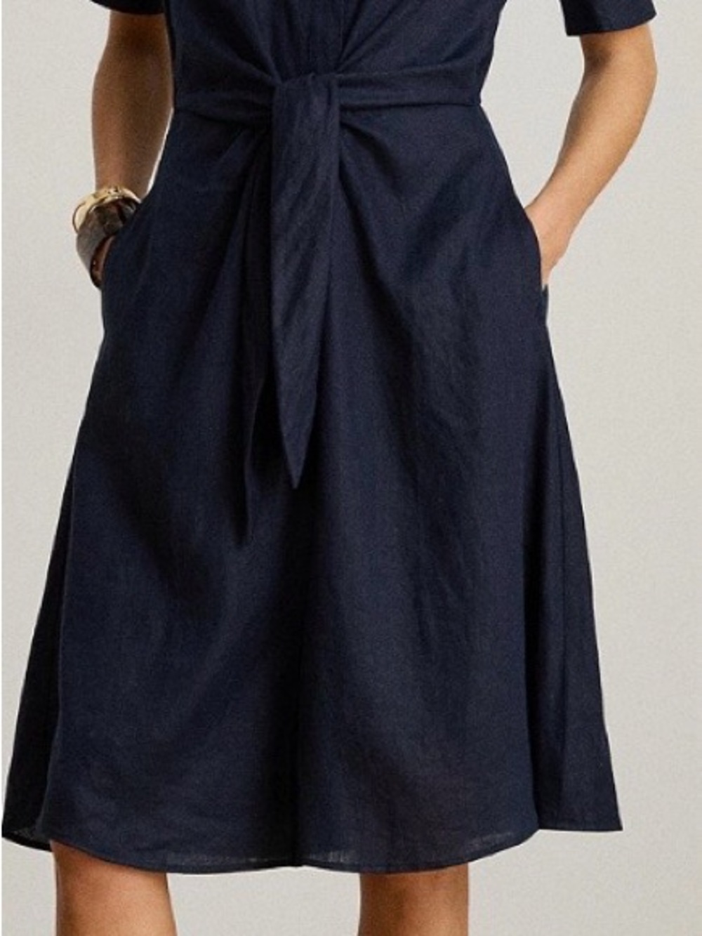Lauren Ralph Lauren Navy Tie-Waist Midi Dress
